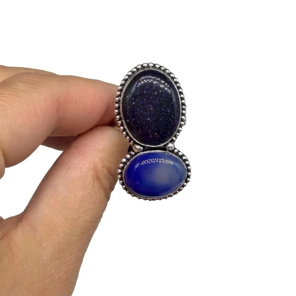 Blue Sandstone Botswana Agate Ring Size 9 925 Sterling Silver Overlay